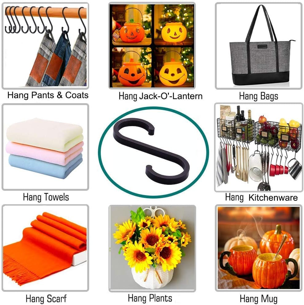 Heavy Duty S Hooks, S Shaped Hooks Hanging Hooks Matte Black S Hooks for Hanging Pots and Pans, Plants, Coffee Cups, Clothes, Bags, Towels in Kitchen, Bedroom, Office, Garden, Bathroom, 20 Pack