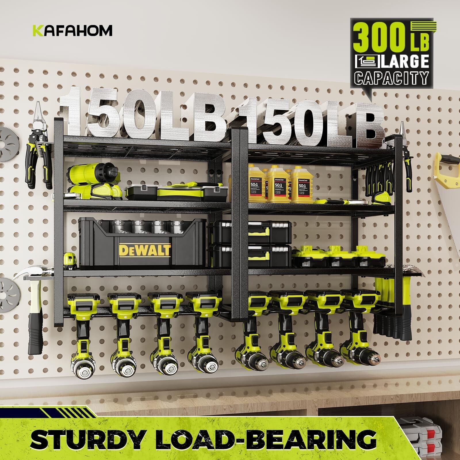 Power Tool Organizer, 8 Drill Holder Wall Mount, 4 Layers Garage Tool Organiz...