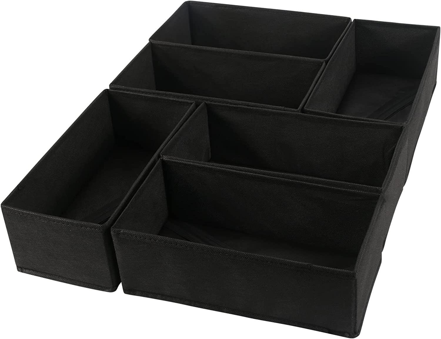 6-Pack Woven Fabric Dresser Drawer Organizers for Clothing and Baby Storage (Black)