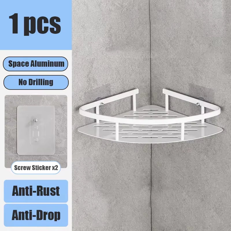 Bathroom Shelf Kitchen Storage Organizer Aluminum Alloy Shampoo Rack Shower Shelf Bathroom Accessories No Drill Shelf