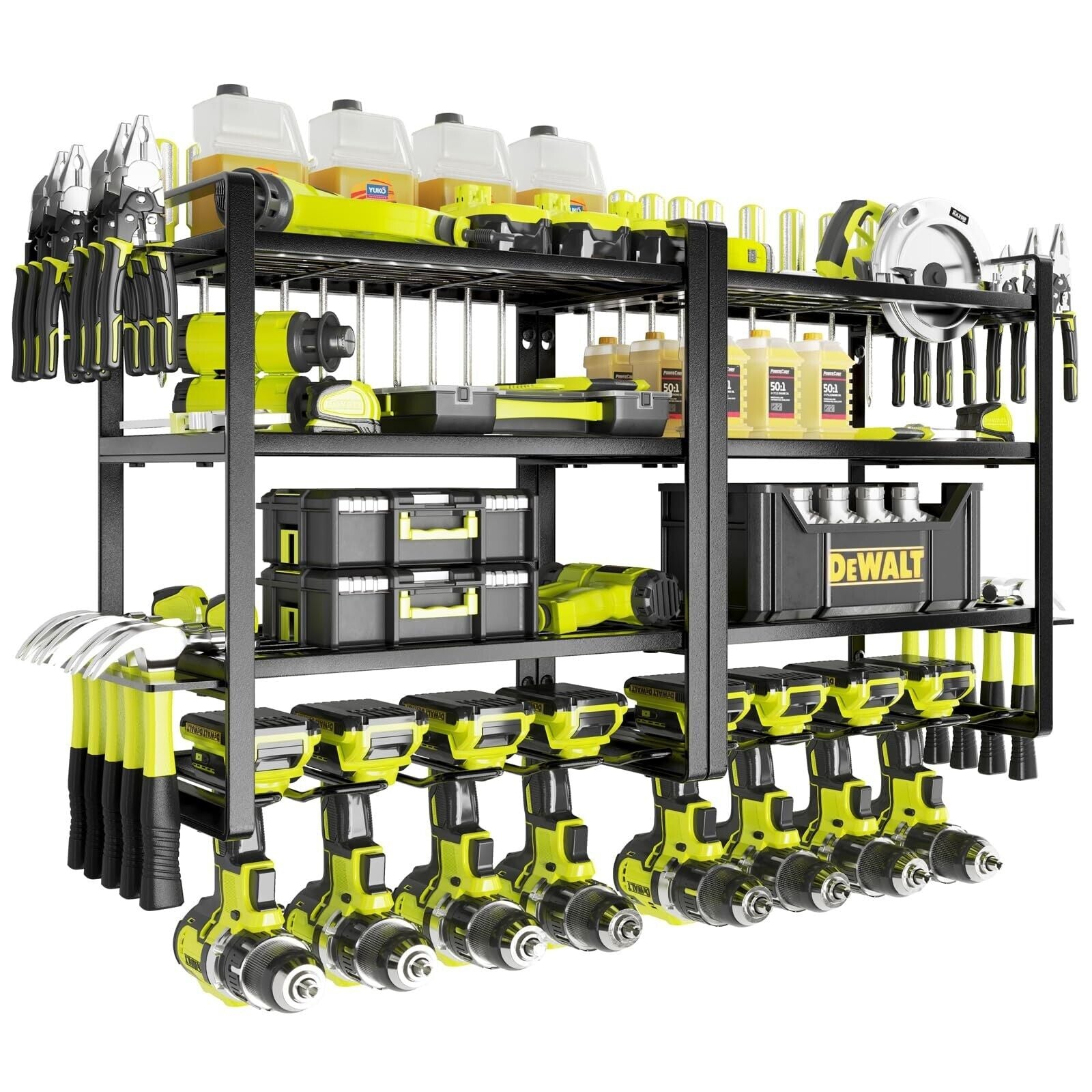 Power Tool Organizer, 8 Drill Holder Wall Mount, 4 Layers Garage Tool Organiz...