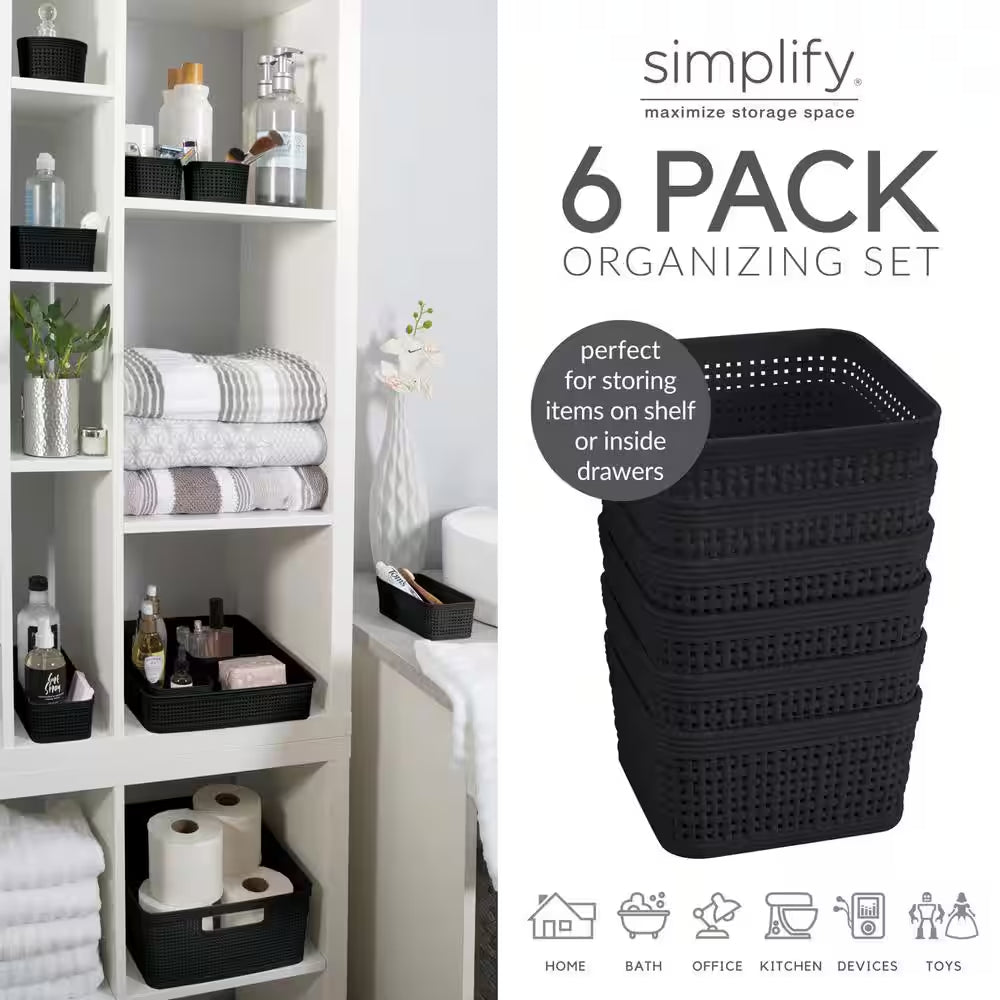 6-Pack Organizing Baskets Set in Black