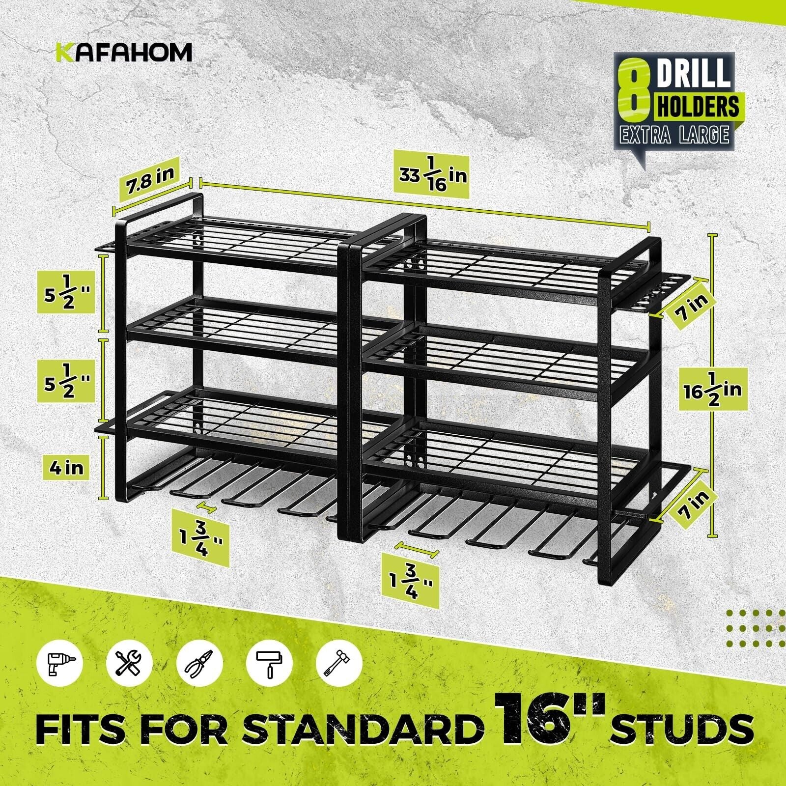 Power Tool Organizer, 8 Drill Holder Wall Mount, 4 Layers Garage Tool Organiz...