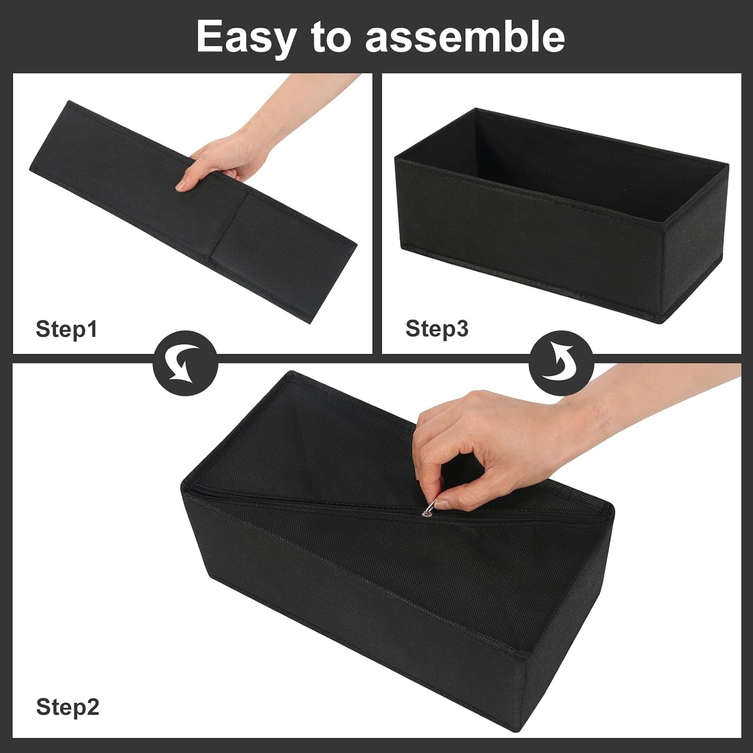 6-Pack Woven Fabric Dresser Drawer Organizers for Clothing and Baby Storage (Black)