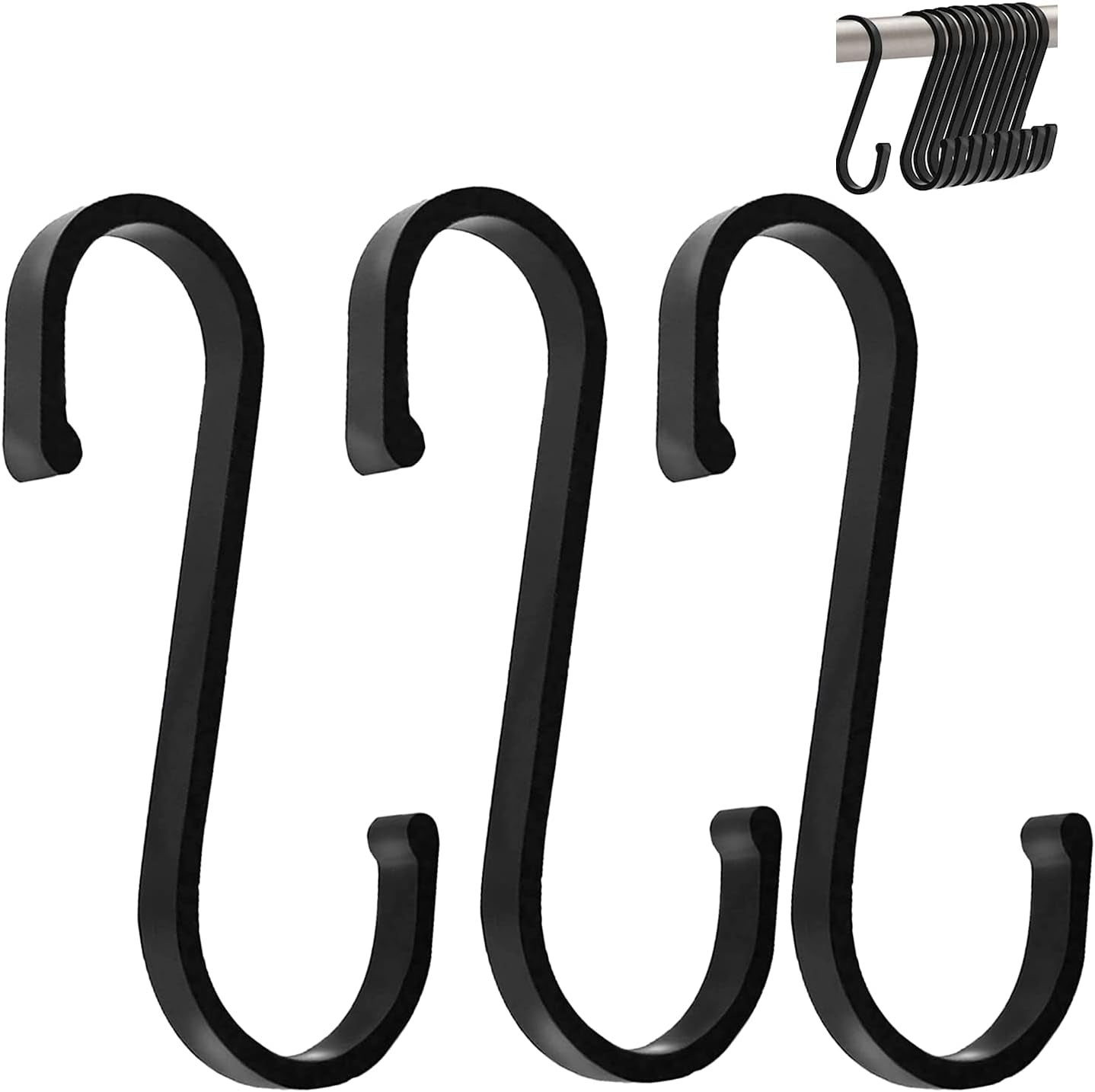 Heavy Duty S Hooks, S Shaped Hooks Hanging Hooks Matte Black S Hooks for Hanging Pots and Pans, Plants, Coffee Cups, Clothes, Bags, Towels in Kitchen, Bedroom, Office, Garden, Bathroom, 20 Pack