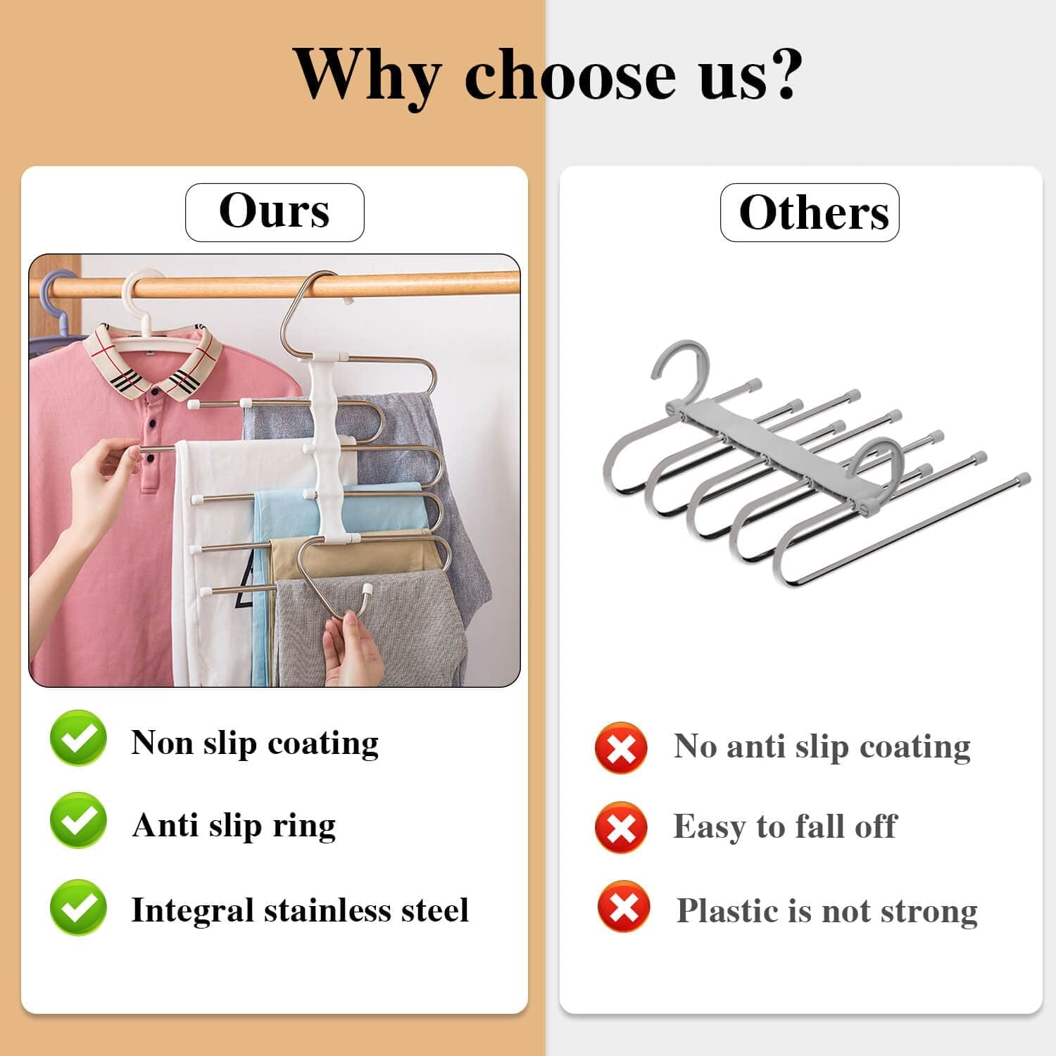 Pants Hangers 2 Pack Space Saving Metal Closet Organizer,Clothes Pants Hangers,Anti-Slip Design,Closet Organizers and Storage for Pants Jeans Skirts Scarf Legging