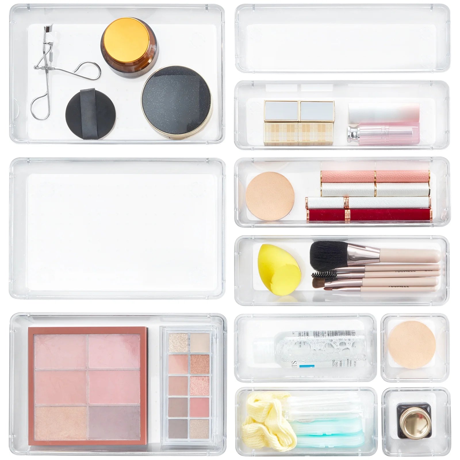 11 Pcs Drawer Organizer Set Clear Plastic Desk Bathroom Makeup Drawer Organizer