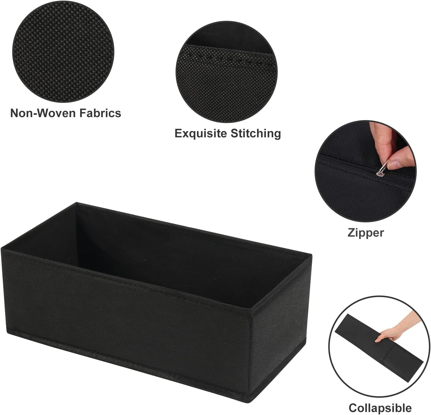 6-Pack Woven Fabric Dresser Drawer Organizers for Clothing and Baby Storage (Black)