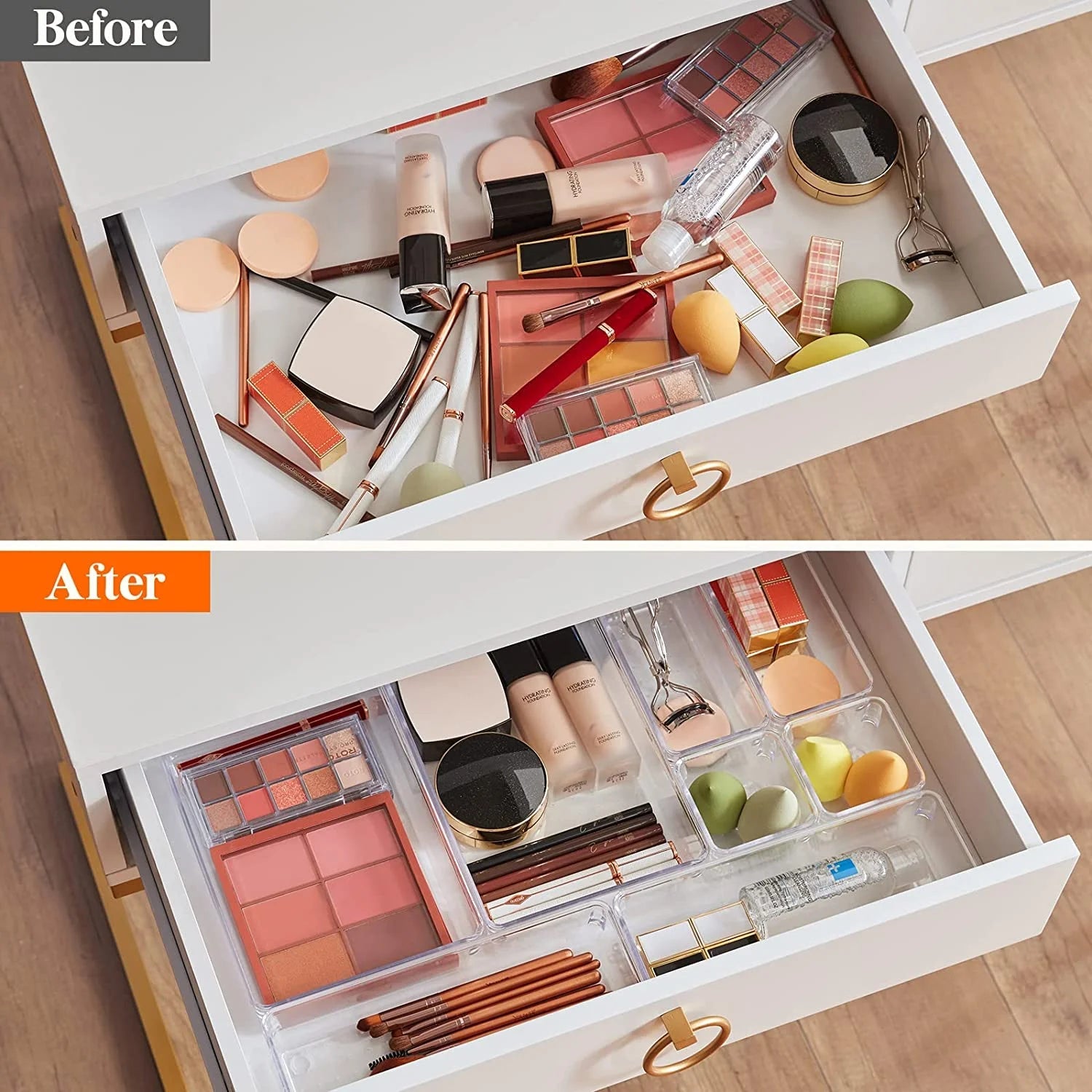 11 Pcs Drawer Organizer Set Clear Plastic Desk Bathroom Makeup Drawer Organizer