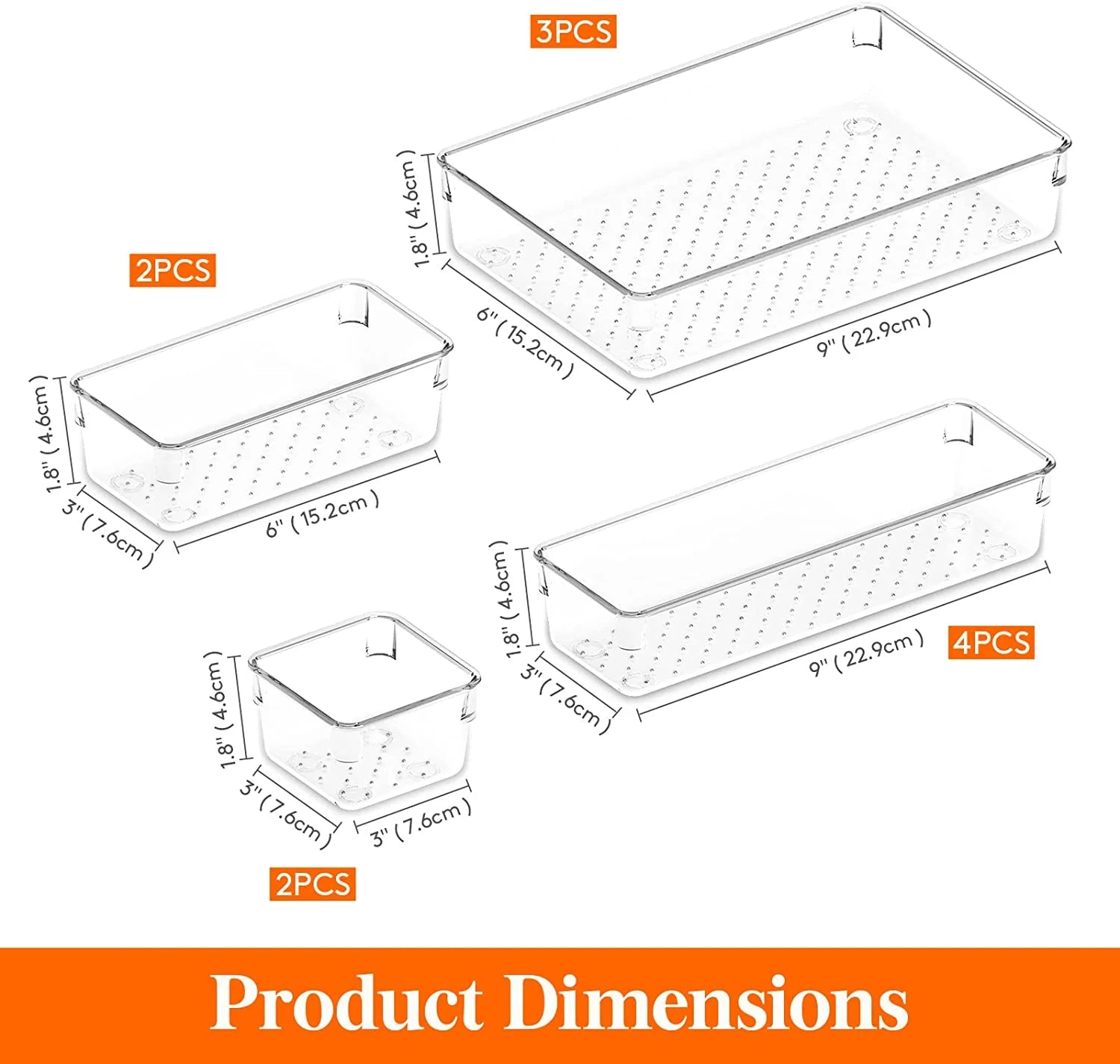11 Pcs Drawer Organizer Set Clear Plastic Desk Bathroom Makeup Drawer Organizer
