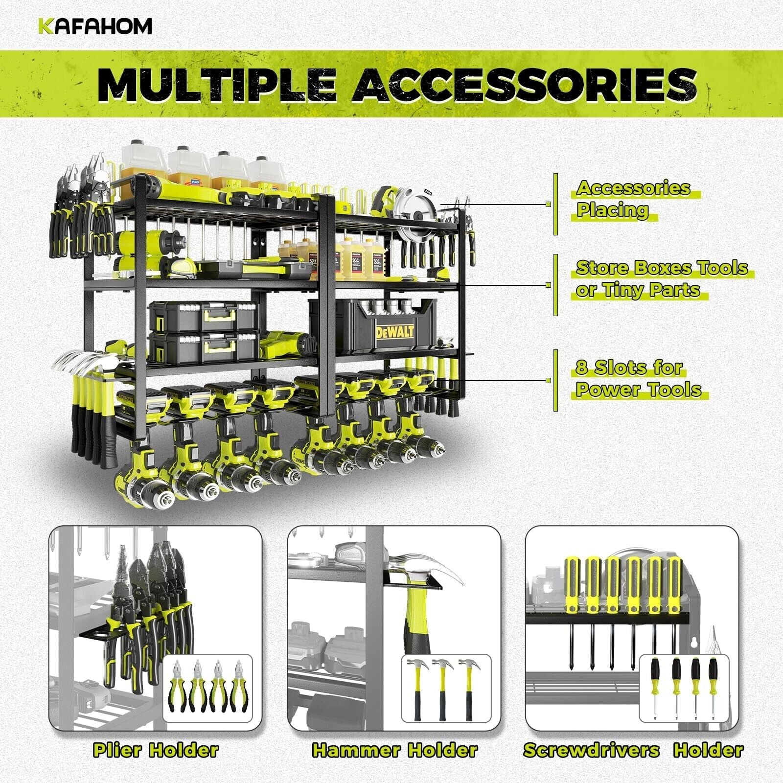 Power Tool Organizer, 8 Drill Holder Wall Mount, 4 Layers Garage Tool Organiz...