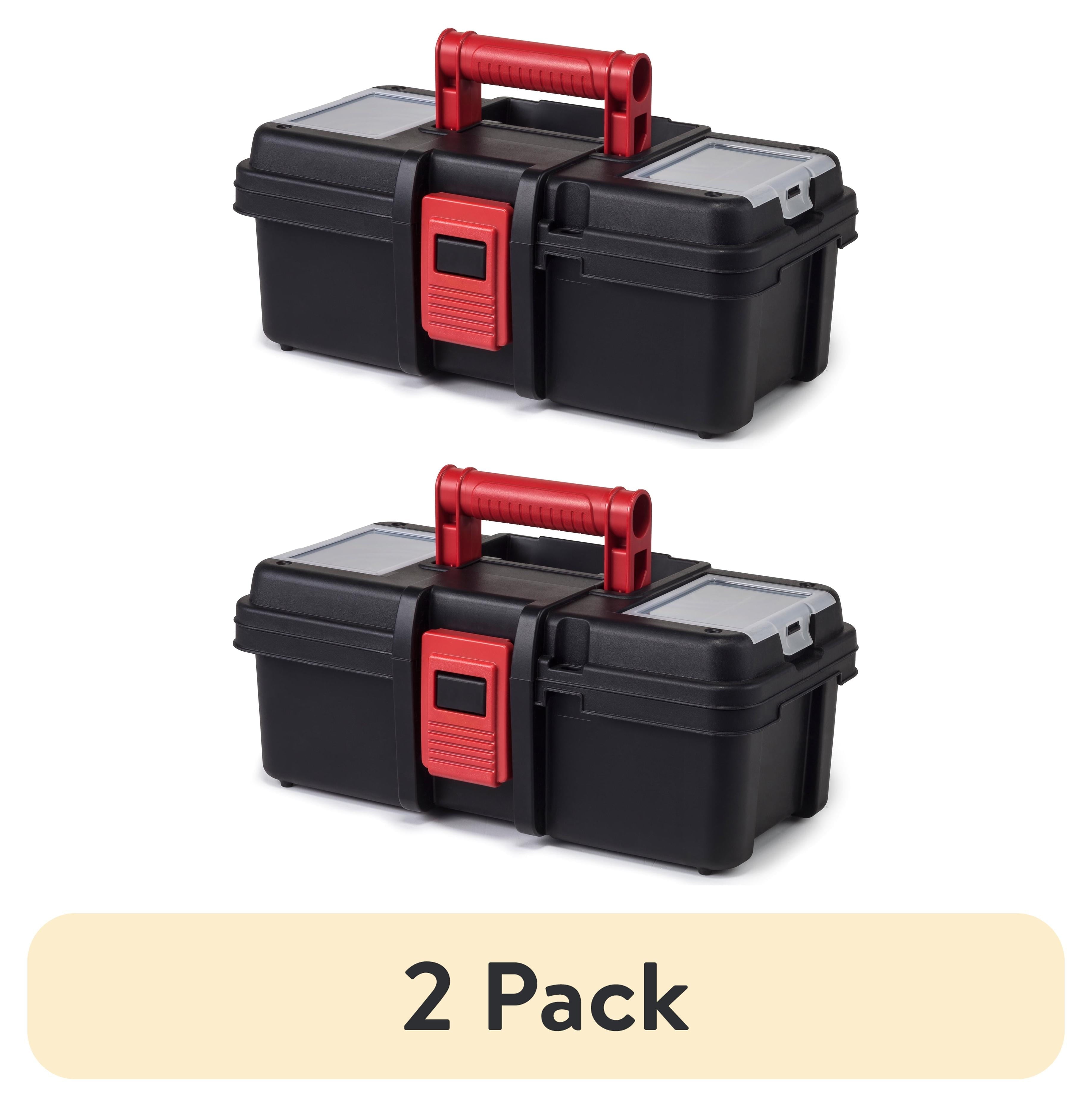 (2 Pack) 13-Inch Toolbox, Plastic Tool and Hardware Storage, Black