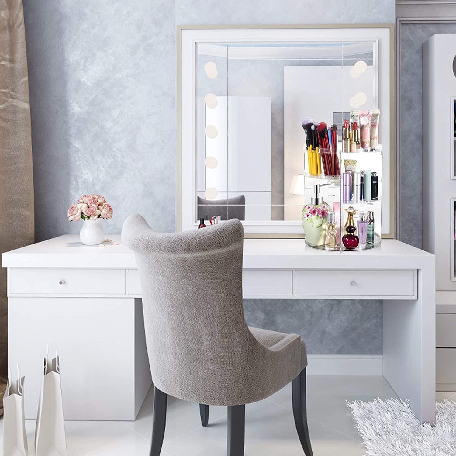 360-Degree Rotating Makeup Organizer - Transparent Spinning Cosmetic Holder and Storage Solution for Bedroom