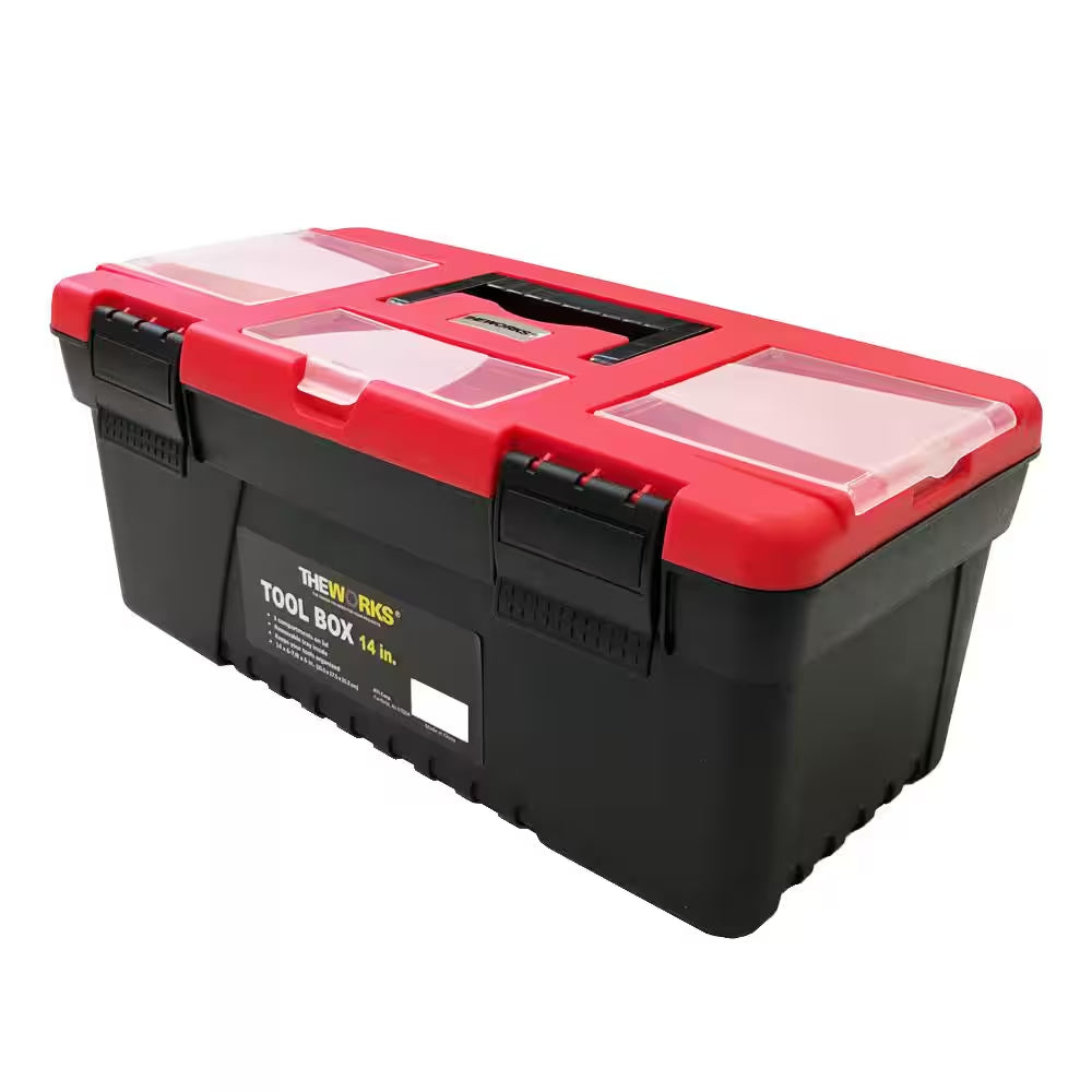 14 In. Toolbox with Lid Organizers and Removable Tool Tray