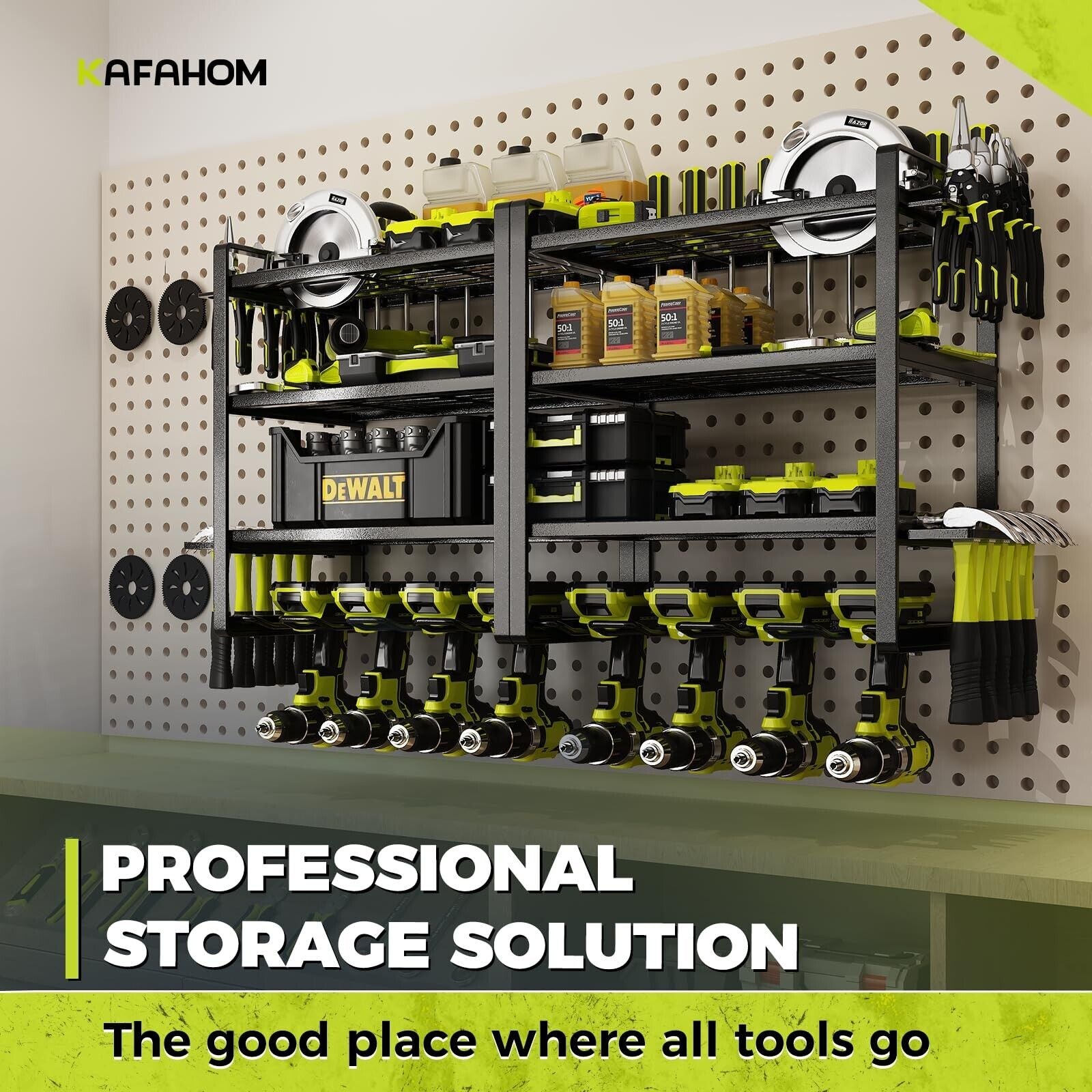 Power Tool Organizer, 8 Drill Holder Wall Mount, 4 Layers Garage Tool Organiz...