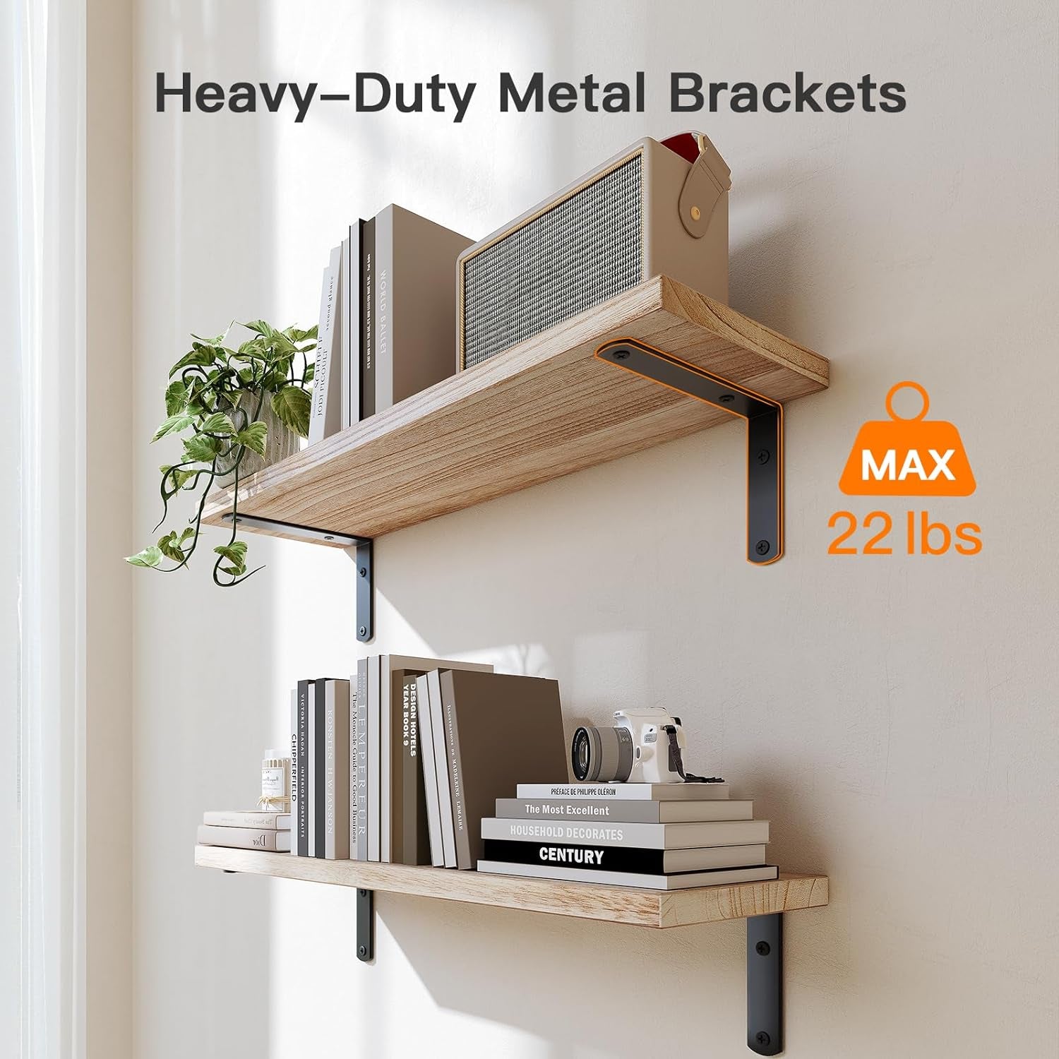 Amada Bathroom Shelves over Toilet with Storage Basket, Floating Shelves Wall Shelves for Home Organization & Wall Decor, Bathroom/Kitchen/Living Room ShelvesâNatural Wood