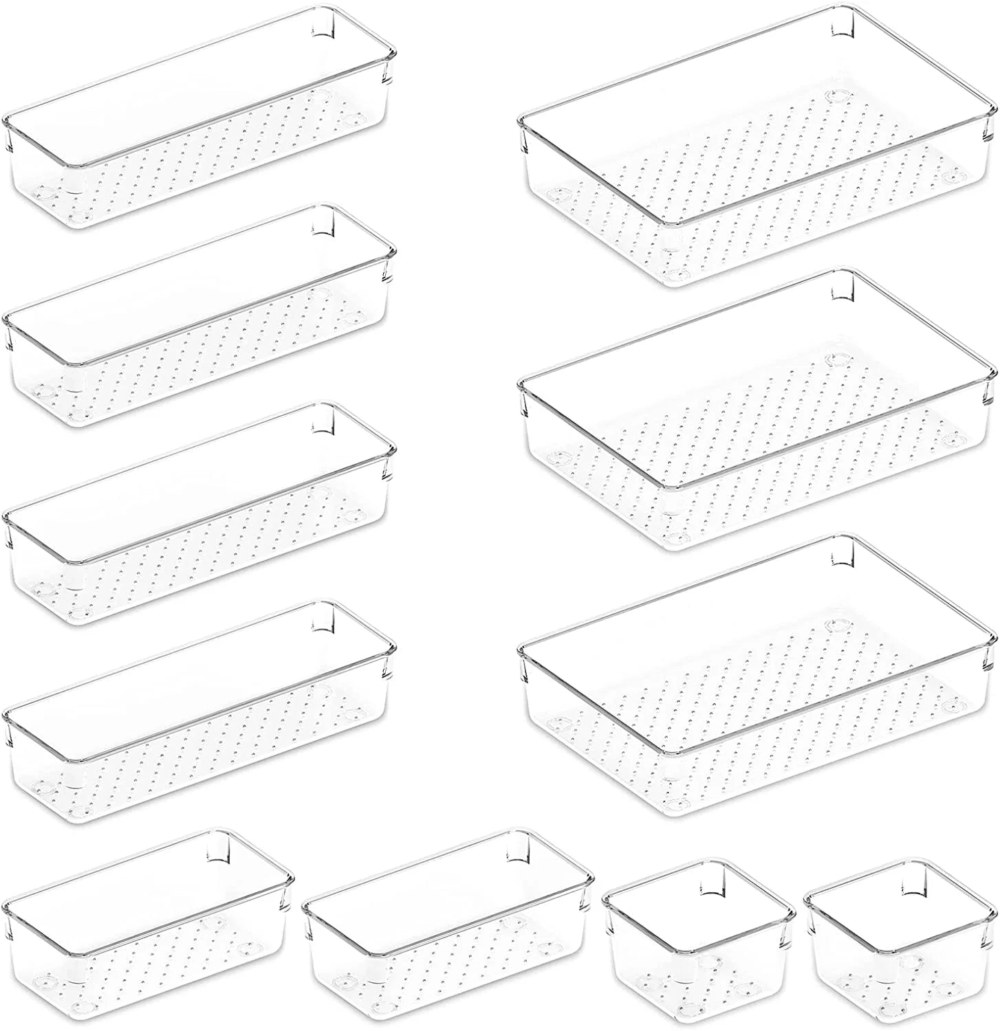 11 Pcs Drawer Organizer Set Clear Plastic Desk Bathroom Makeup Drawer Organizer