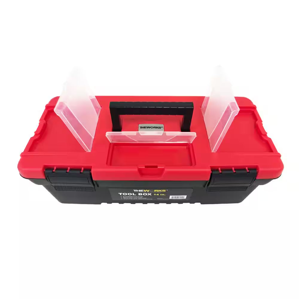14 In. Toolbox with Lid Organizers and Removable Tool Tray