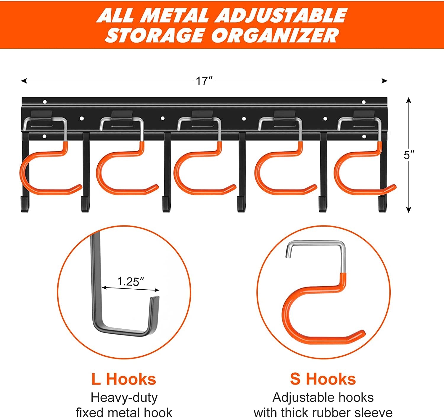 68" All Metal Garden Tool Organizer Wall Mount Garage Organizers and Storage with Hooks Tool Hangers for Shed