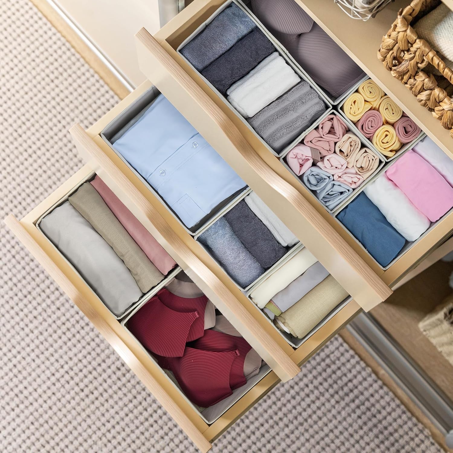 16-Pack Foldable Drawer Organizers for Clothing Storage - Ideal for Baby Clothes, Nursery, Underwear, Bras, and Socks