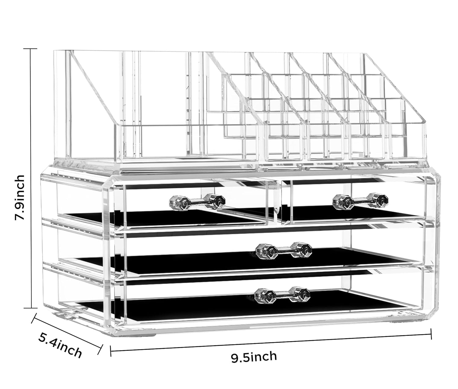 Acrylic Clear Makeup Storage Organizer with Four Stackable Drawers for Bathroom Vanity - Dustproof Cosmetic Display Case