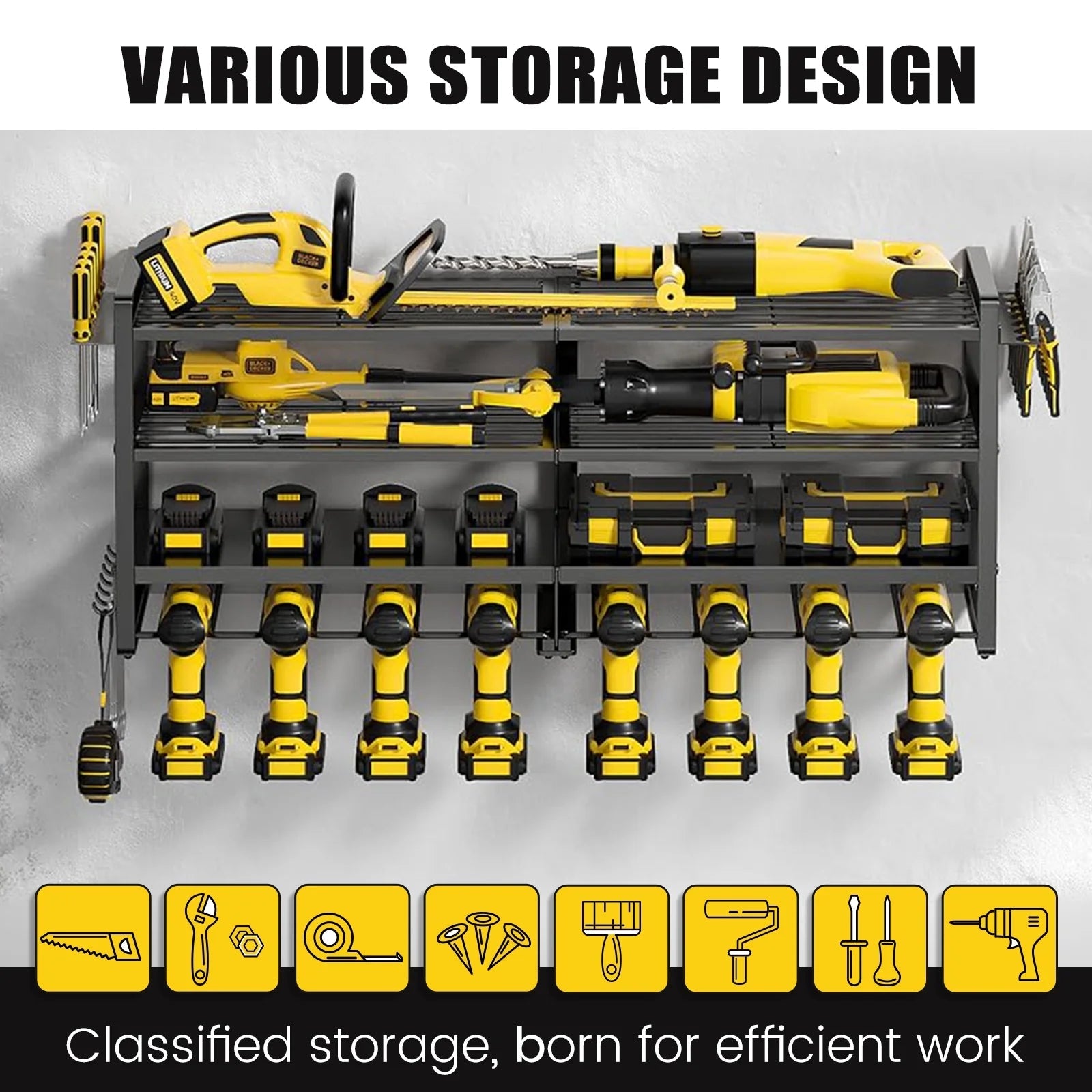 Power Tool Organizer 600 LBS with 12 Drill Holders, Wall Mount 4-Tier Heavy Duty Garage Organization, Perfect Gift for Men and Fathers