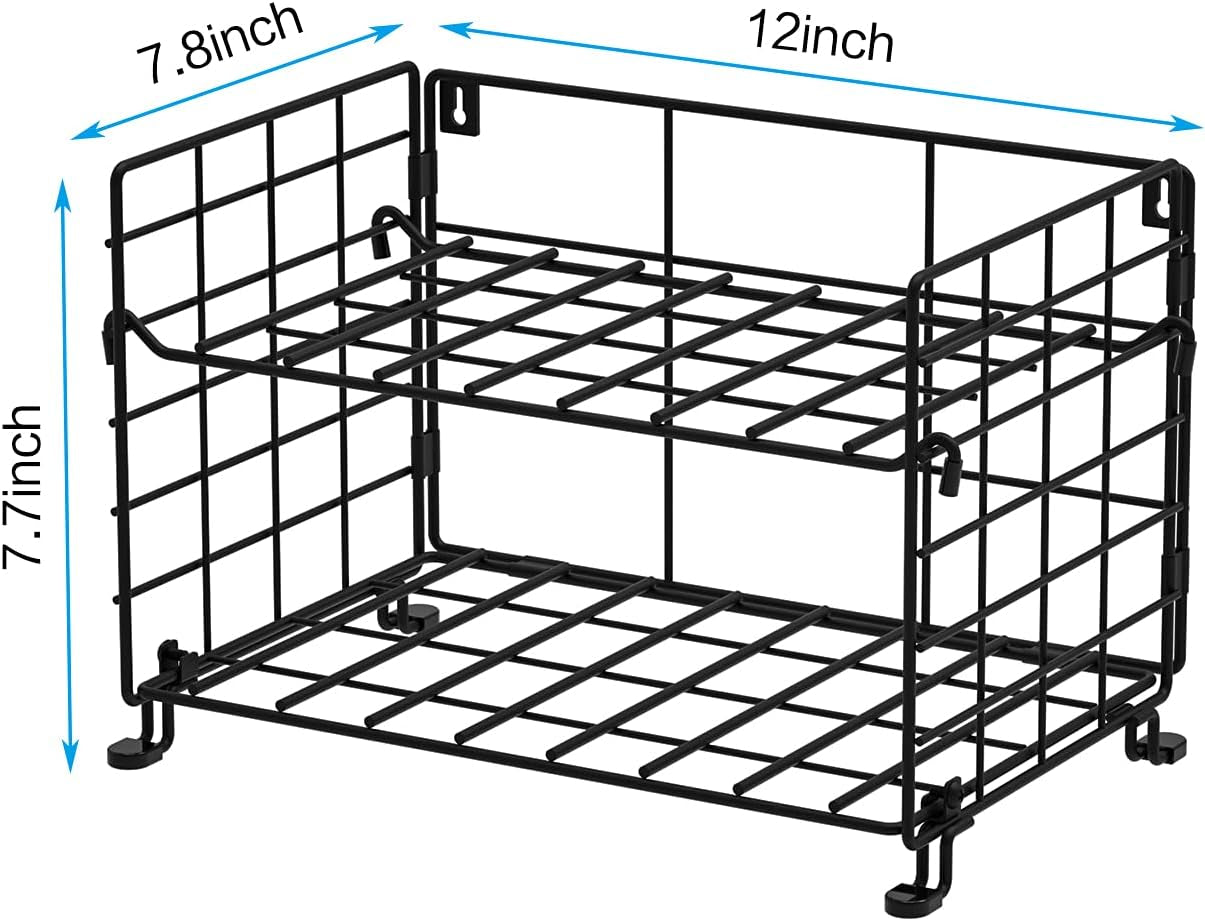 Adjustable Water Bottle Organizer,2-Tier Wall-Mounted Water Bottle Holder, Stackable Water Bottle Storage Rack for Kitchen Countertops,Pantry, Cabinet,Black,2-Tier Small