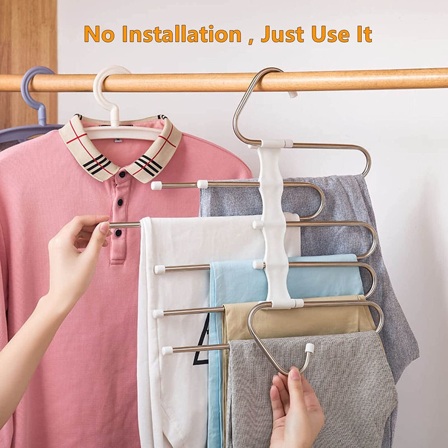 Pants Hangers 2 Pack Space Saving Metal Closet Organizer,Clothes Pants Hangers,Anti-Slip Design,Closet Organizers and Storage for Pants Jeans Skirts Scarf Legging