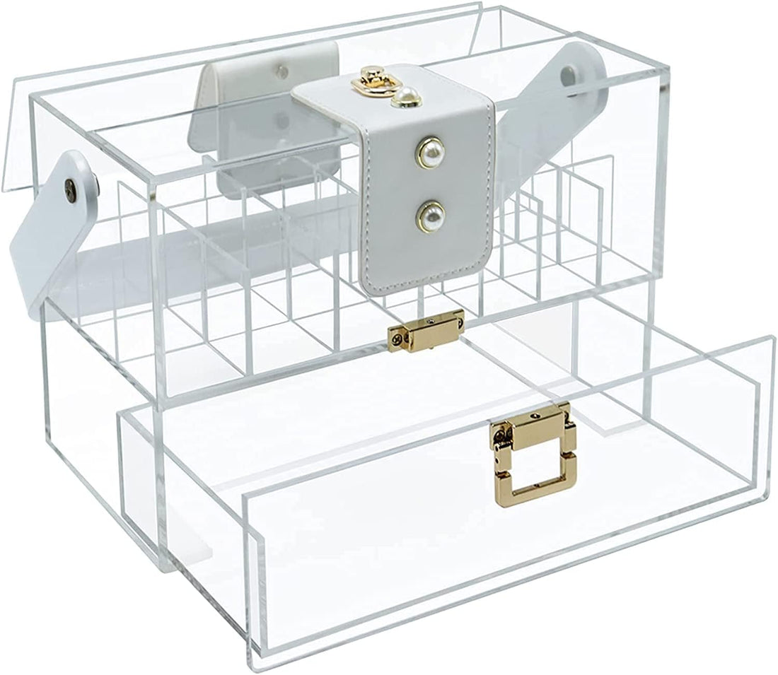 Large Acrylic Makeup Organizer with Adjustable Dividers, Removable Slots, Lockable Design, and Dustproof Features for Vanity Storage and Display