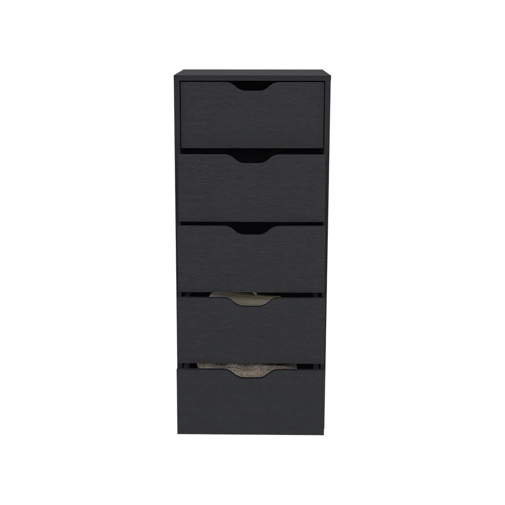 Kamran Narrow Dresser, Five Drawers, Black Wengue Finish