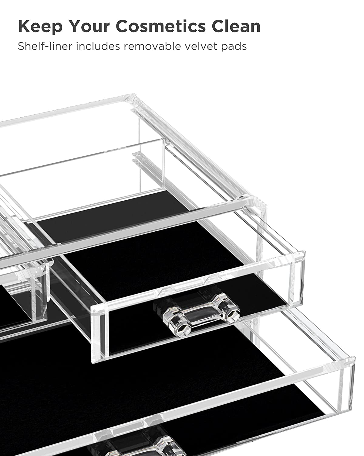 Acrylic Clear Makeup Storage Organizer with Four Stackable Drawers for Bathroom Vanity - Dustproof Cosmetic Display Case