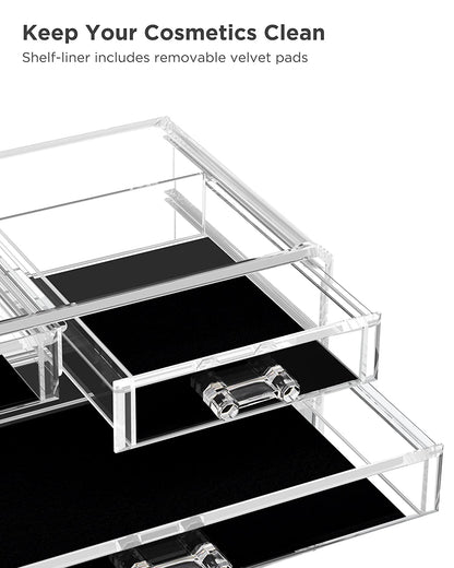 Acrylic Clear Makeup Storage Organizer with Four Stackable Drawers for Bathroom Vanity - Dustproof Cosmetic Display Case