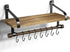 Rustic Wooden Shelf - Paper Towel Roll bar - 8 Removable Hooks (Black)