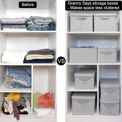 Fabric Storage Bins - Stackable Shelf Baskets for Closet Organization, Medium Size, Gray/White, Set of 3