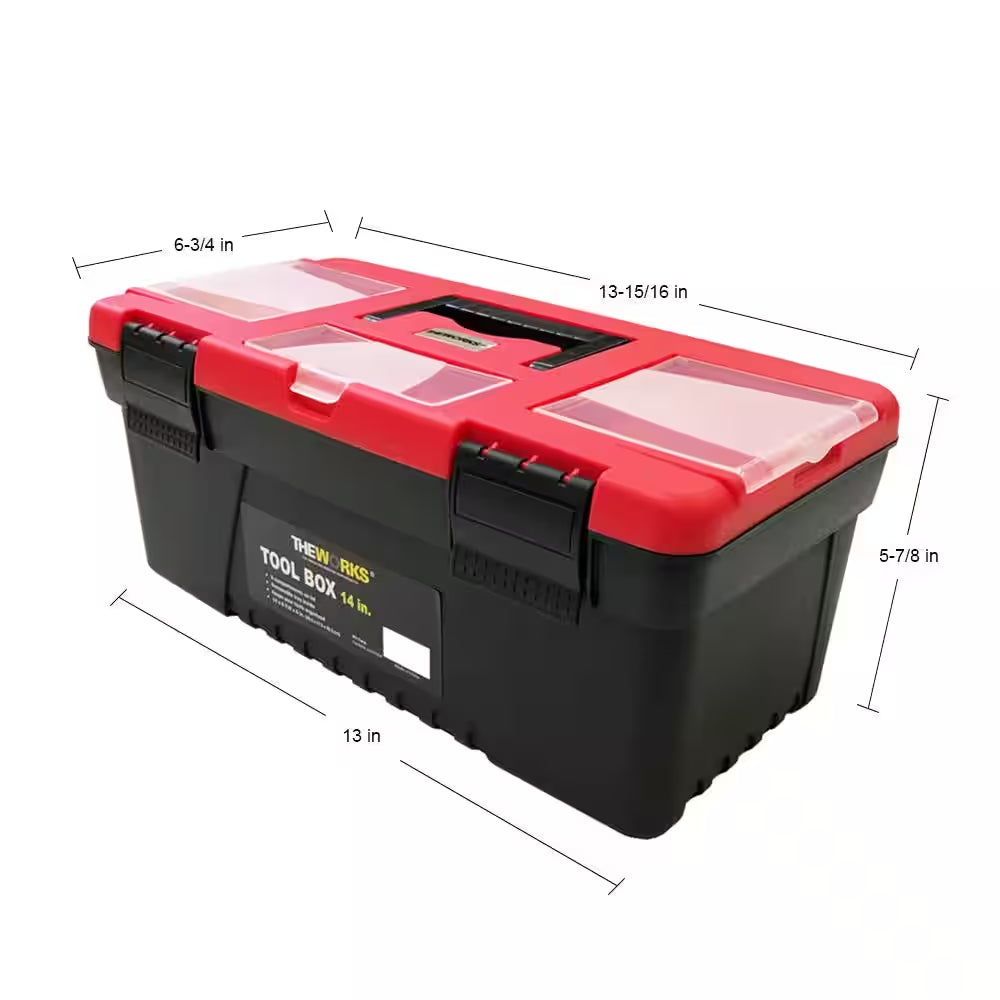 14 In. Toolbox with Lid Organizers and Removable Tool Tray