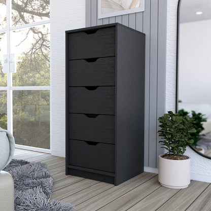 Kamran Narrow Dresser, Five Drawers, Black Wengue Finish