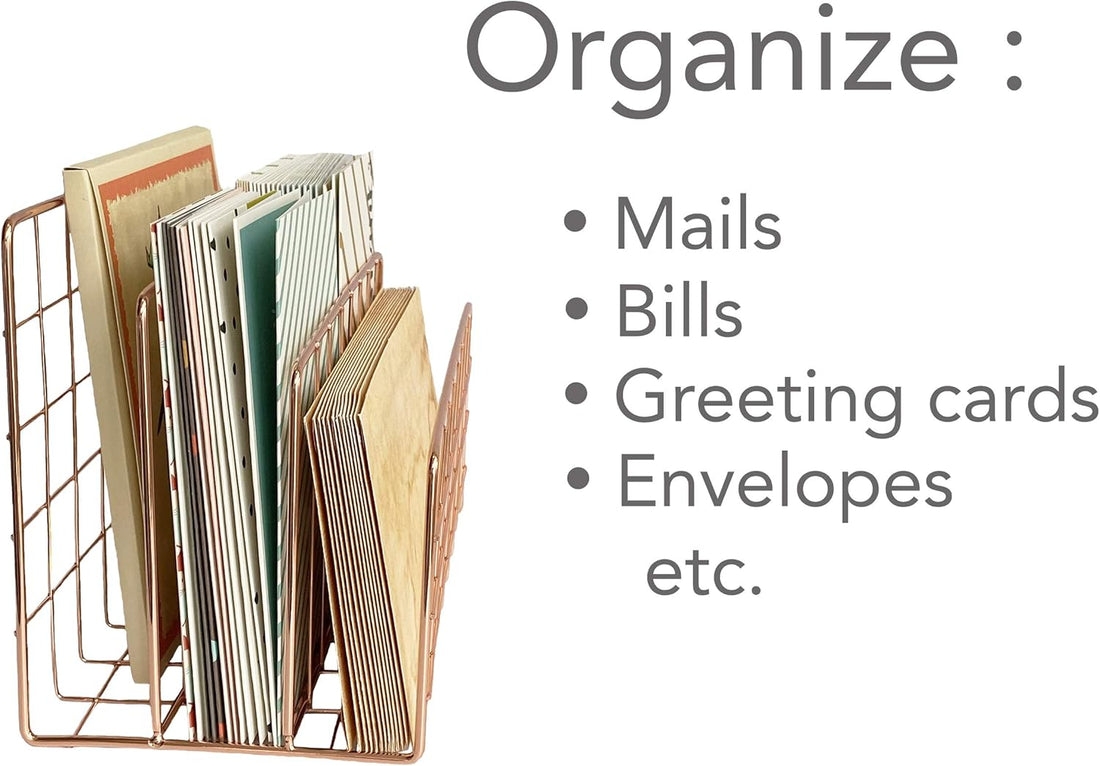 Mail Organizer Countertop Mail Holder Rose Gold Mail Sorter 3-Slot Bill and File Organizer for Desk and Kitchen Counter (Rose Gold, 9.1 Inch)