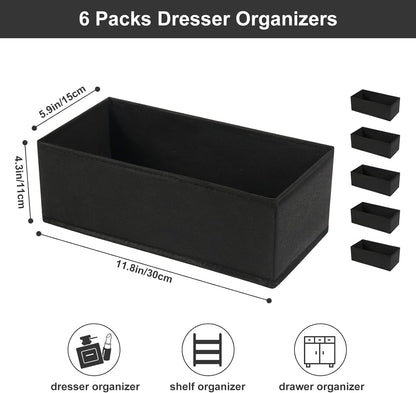 6-Pack Woven Fabric Dresser Drawer Organizers for Clothing and Baby Storage (Black)
