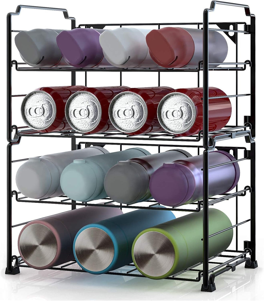 Adjustable Water Bottle Organizer Storage, 2-Tier Stackable Water Bottle Holder Rack, Black(2 Pack)