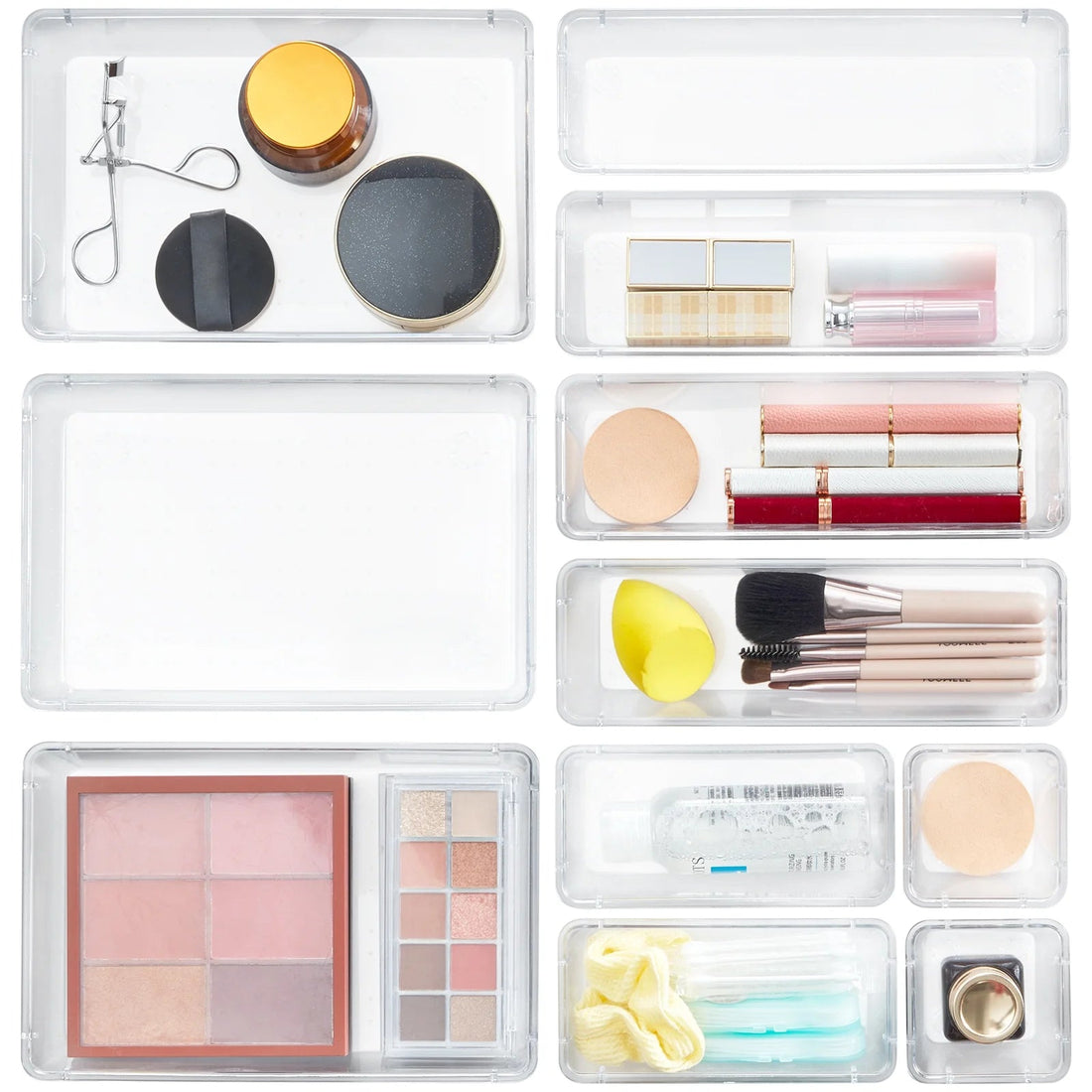 11 Pcs Drawer Organizer Set Clear Plastic Desk Bathroom Makeup Drawer Organizer