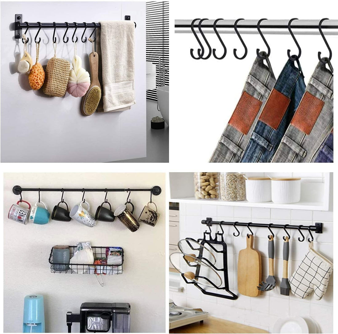 Heavy Duty S Hooks, S Shaped Hooks Hanging Hooks Matte Black S Hooks for Hanging Pots and Pans, Plants, Coffee Cups, Clothes, Bags, Towels in Kitchen, Bedroom, Office, Garden, Bathroom, 20 Pack