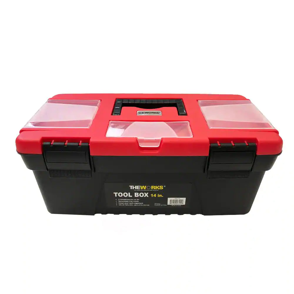 14 In. Toolbox with Lid Organizers and Removable Tool Tray