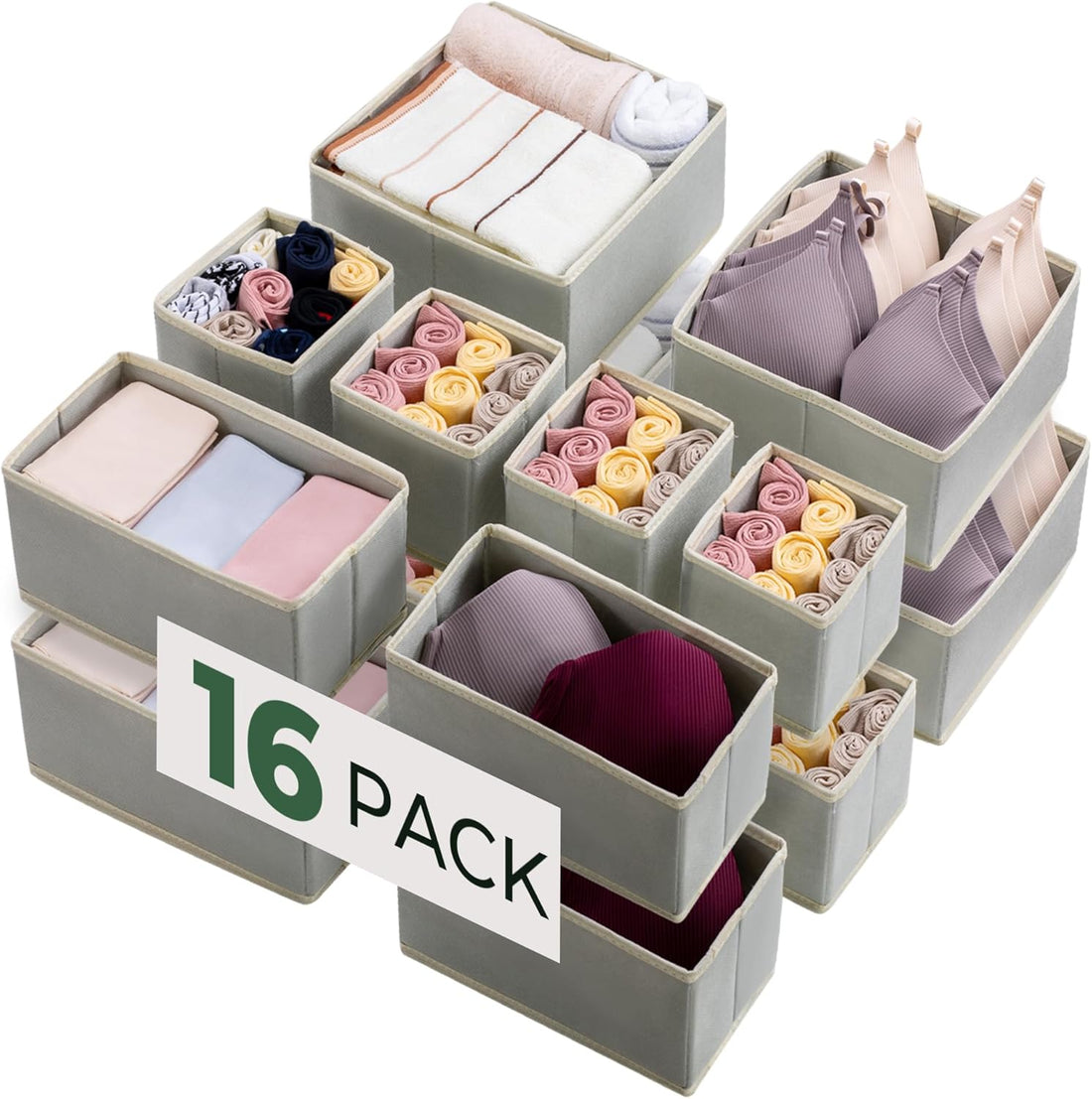16-Pack Foldable Drawer Organizers for Clothing Storage - Ideal for Baby Clothes, Nursery, Underwear, Bras, and Socks