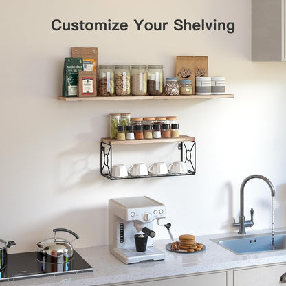 Amada Bathroom Shelves over Toilet with Storage Basket, Floating Shelves Wall Shelves for Home Organization &amp; Wall Decor, Bathroom/Kitchen/Living Room Shelves–Natural Wood