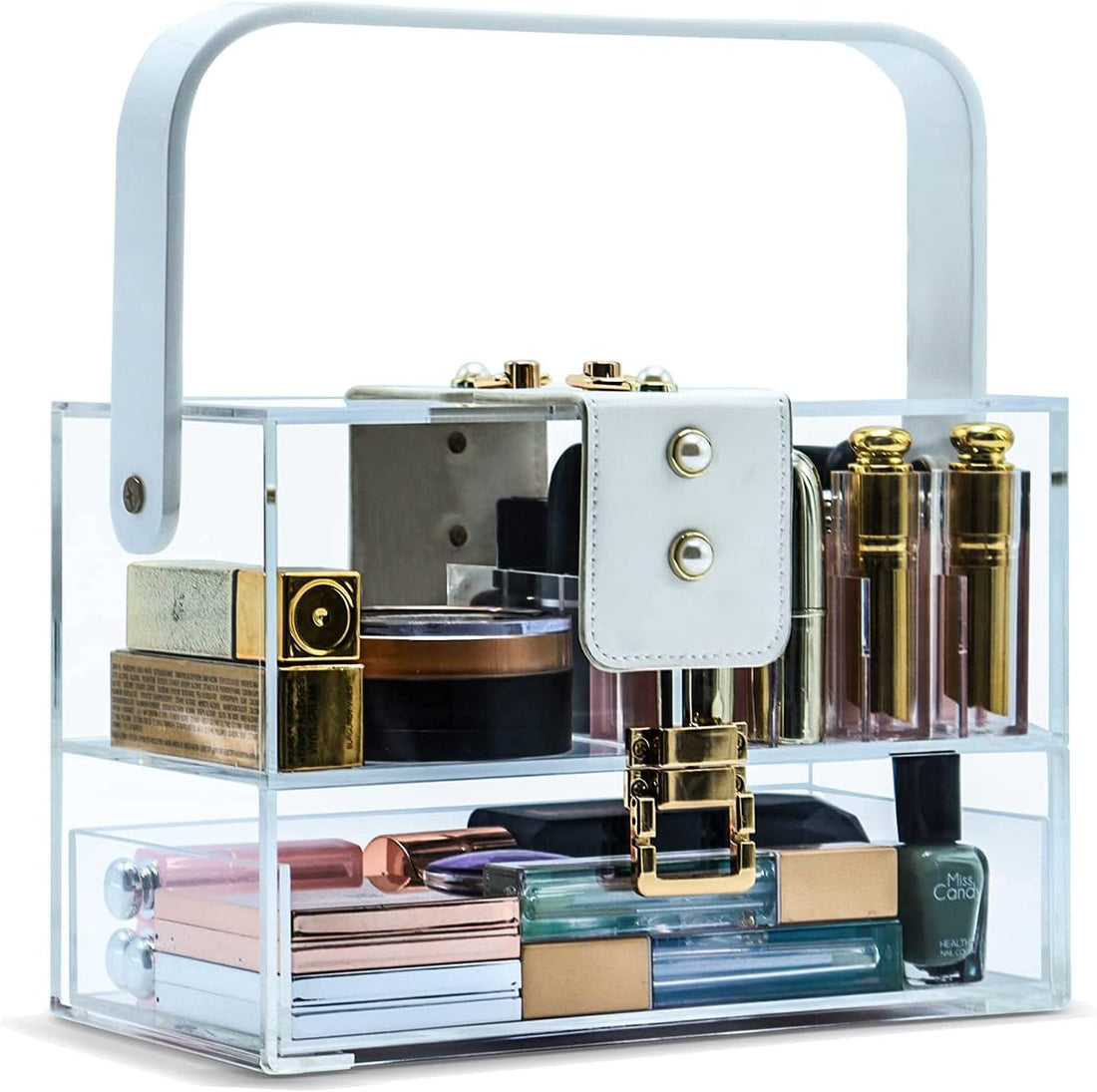 Large Acrylic Makeup Organizer with Adjustable Dividers, Removable Slots, Lockable Design, and Dustproof Features for Vanity Storage and Display