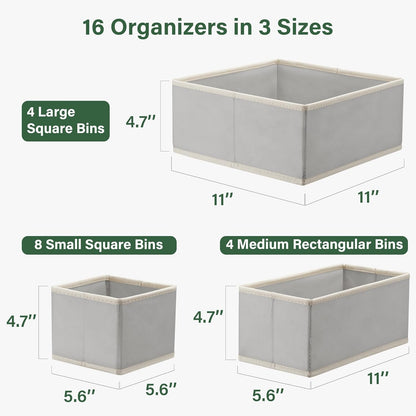 16-Pack Foldable Drawer Organizers for Clothing Storage - Ideal for Baby Clothes, Nursery, Underwear, Bras, and Socks