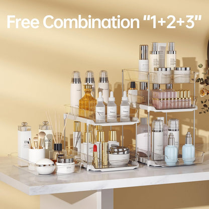 2 Sets of 3-Tier Bathroom under Sink Organizers and Storage, Multi-Purpose Stackable Pantry Organization and Storage, Pull Out Clear Kitchen Bathroom Cabinet Organizer with Movable Dividers