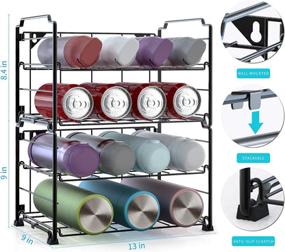 Adjustable Water Bottle Organizer Storage, 2-Tier Stackable Water Bottle Holder Rack, Black(2 Pack)
