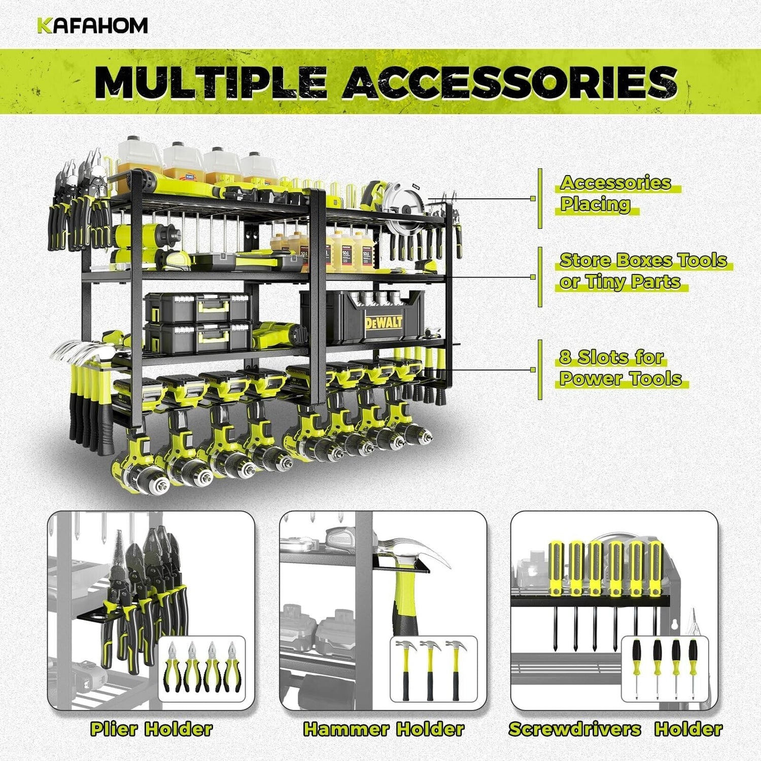 Power Tool Organizer, 8 Drill Holder Wall Mount, 4 Layers Garage Tool Organiz...