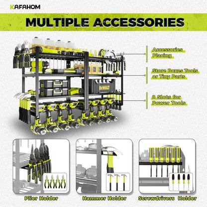 Power Tool Organizer, 8 Drill Holder Wall Mount, 4 Layers Garage Tool Organiz...